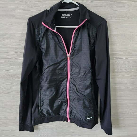 NIKE GOLF Black Pink Zipper Nylon Overlay Tour Performance Zip Up Women's Size L - Picture 1 of 7